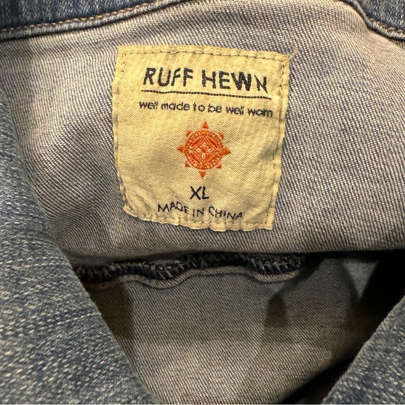 Ruff Hewn Blue Jean Jacket with Floral Embroidery Size XL Cottagecore Denim - Picture 3 of 7